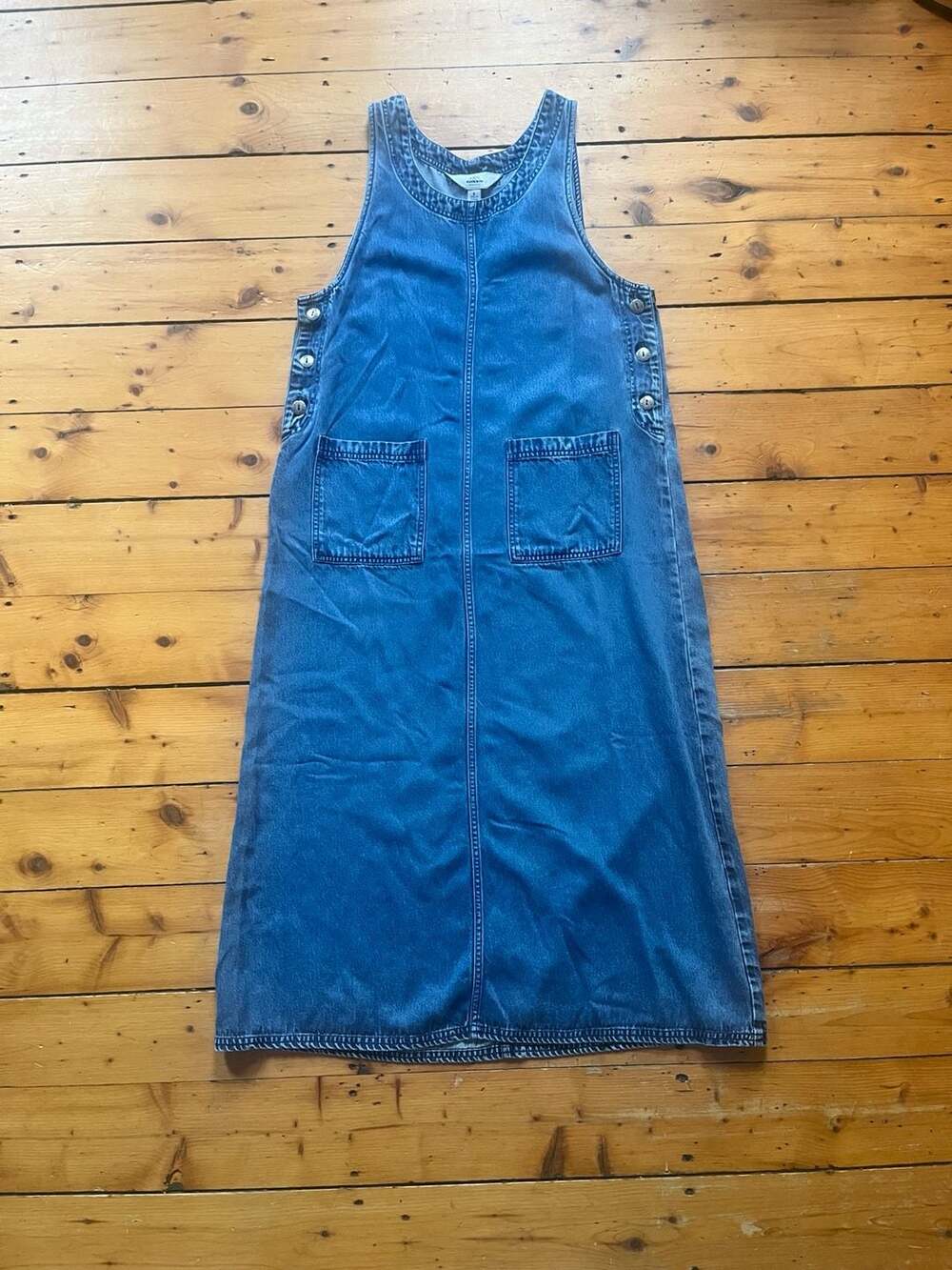 Amy K Su AKS Sleeveless Tencel Denim Maxi Dress with Front Pockets Metal Buttons